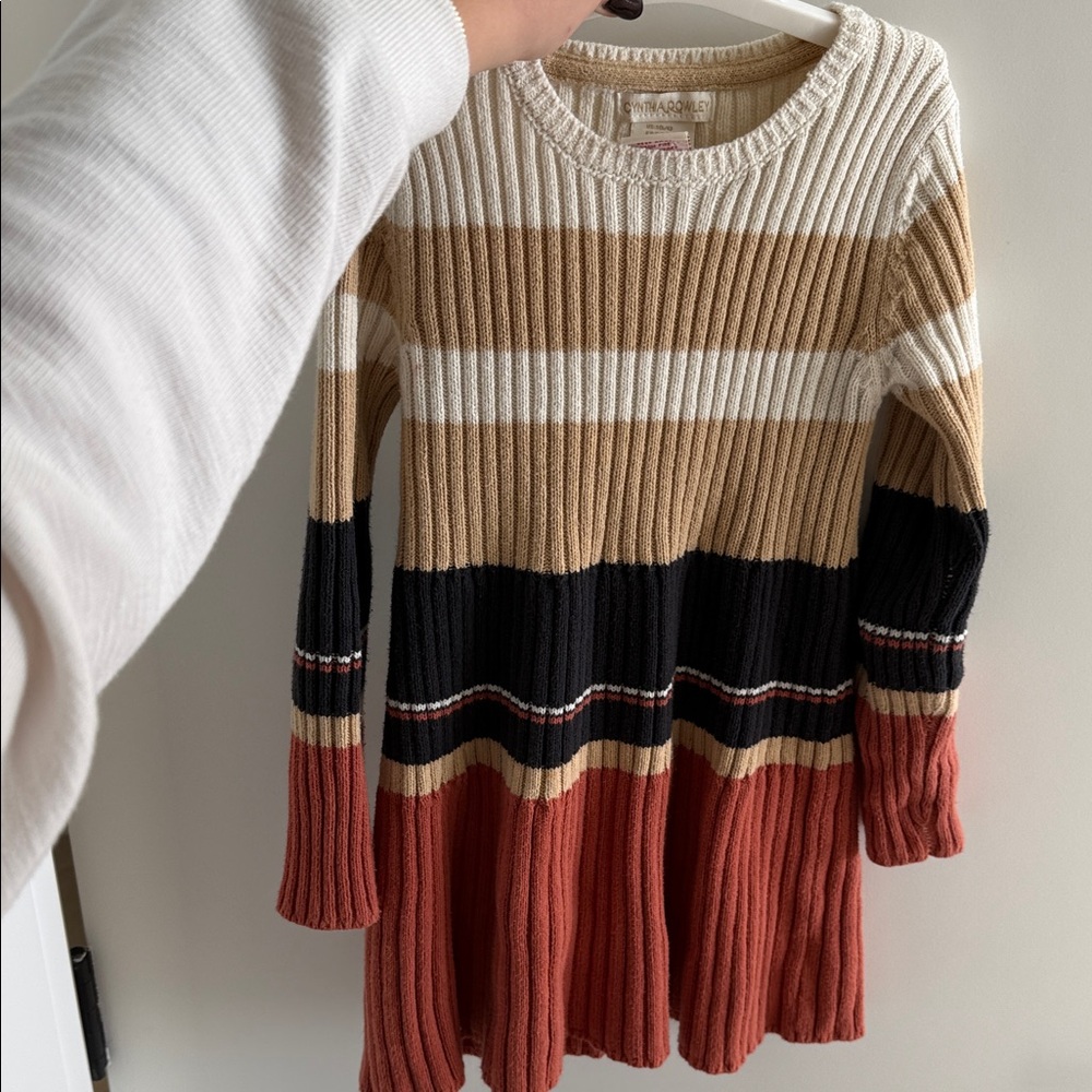 Chic Striped Knit Dress for Kids - Black, Brown, and Red